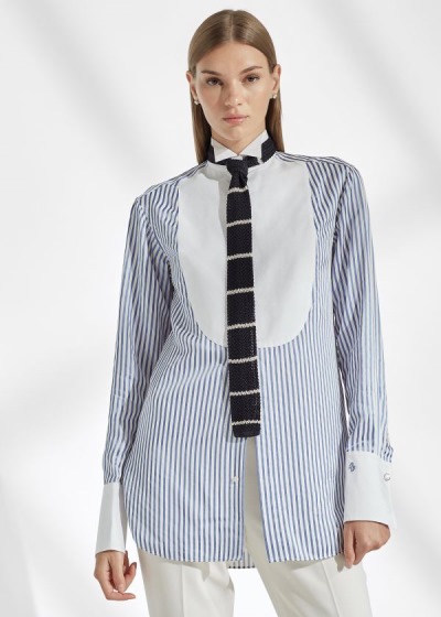 Camisa Ralph Lauren Mujer Azules Claro / Blancos - Damien Striped Satin - RDMLZ2739